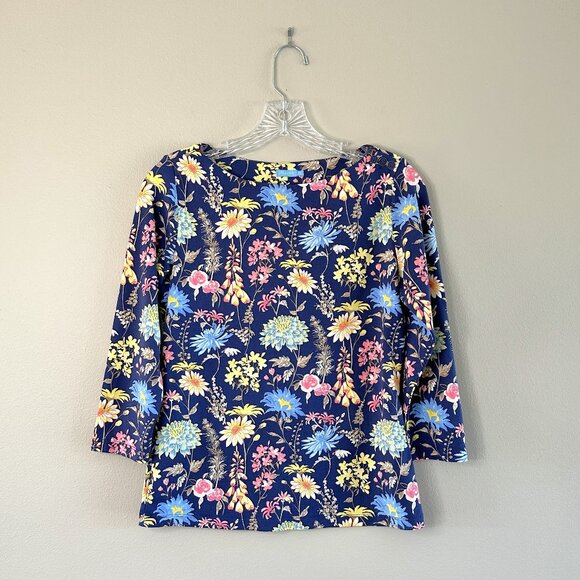 J. McLaughlin Wavesong Catalina Cloth Blue Floral Bateau Neck Top - Picture 2 of 9